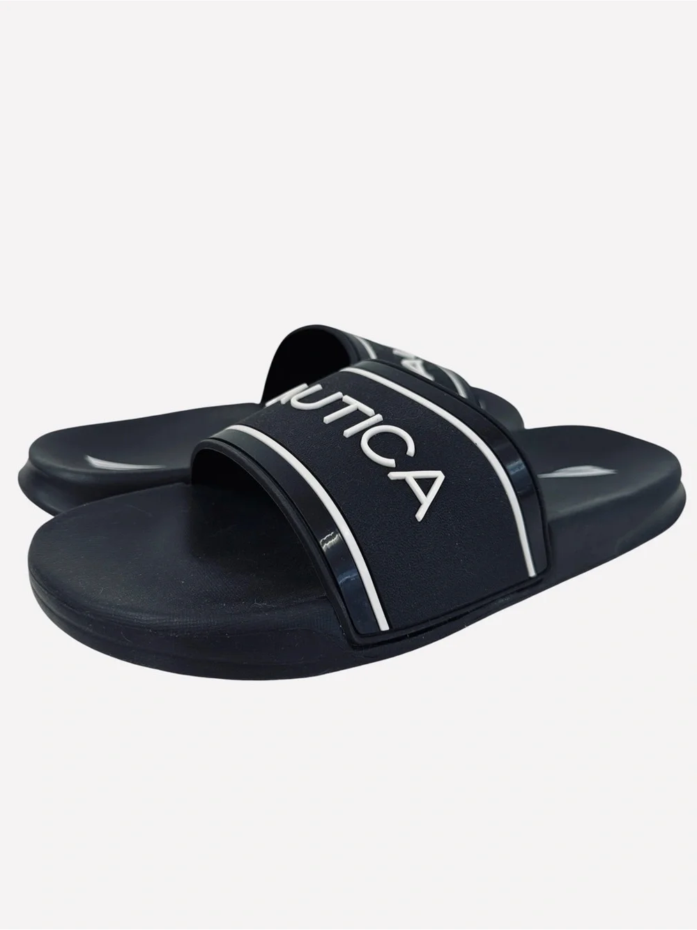 Nautica Men's Athletic Slide Comfort Sandal Shower Slippers Black/White Size 7